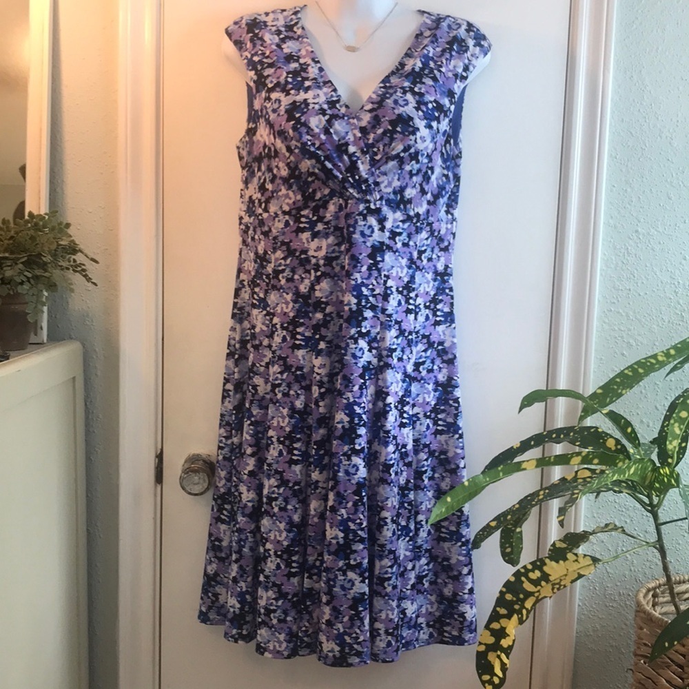 Jessica Howard Floral Empire Waist, V-Neck Sleeveless Dress, Faux Wrap, Floral